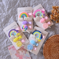 Set of 3 Cute Cloud, Lollipop and Rainbow Hairpins for Girls, Cartoon Bobby Pin Hair Clips, Kids Headband Accessories.