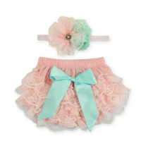 Newborn Baby Girl Lace Diaper Cover Set with Ruffled Bloomers and Headband