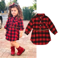 0-5Y Newborn Kids Baby Girls Red Plaid Princess Party Long Sleeve Dress Waistband Clothes