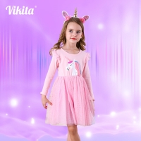 VIKITA Girls Dress Long Sleeve Kids Princess Dresses Children Unicorn Vestidos Girls Dresses Autumn Winter Kids Dress for Girl