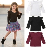 2020 Brand New Autumn Toddler Baby Girls Kids Solid Color Flying Sleeves Tops Casual Cotton Clothes Ruffles Cute Blouses 6M-5T