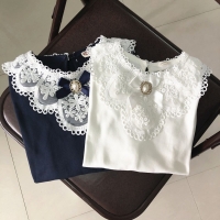 New 2022 Spring Fall Winter School Girls Shirts Kids White Long Sleeve Lace Bow Girl Tops And Blouse Baby Toddler Clothes JW3258