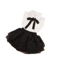 Girls Summer Top 2018 Children Sleeveless White Blouses Black Bow Shirts for Teenage School Girl Chiffon Lace Blouse 2-16 Years