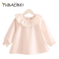 Little Girl Shirts 2022 Spring  Fashion Ruffle Neck Baby Girls Blouses Cute Long Sleeve korean Tops Kids Clothes Age 1 2 4 6 8 T