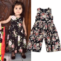 2019 Summer Toddler Kids Baby Girl Clothes Stylish Sleeveless O-Neck Floral Jumpsuit Romper Loose Wide Leg Overalls Outfit