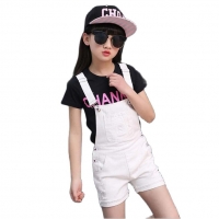 Denim Girls Overalls Shorts - Kids Casual Suspender Trousers (3-13T)