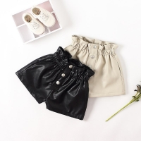 PU Leather Shorts for Kid Girls Winter Thick Fleece Lining Faux Leather Short Children Casual Solid High Waist Elastic Bottom
