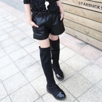 Faux Leather Short Girls Winter Fleece Warm Thick Short Pants Children Casual Solid Leather Bottom