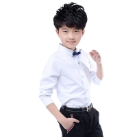 New Children Boys Shirts Cotton Solid Black&White Shirt With Tie Boys For 3-15 Years Teenage School Performing Costumes Blouse