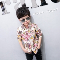 Kids Boy Clothing Summer Blouses Short Sleeve Cotton Blouse Fashion Floral Pattern Shirt Baby Boy Clothes Valentine Day Gift