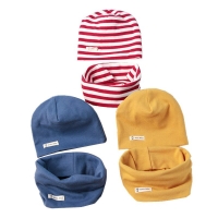 Autumn Winter Cotton Knit Children's Hat Collar 2 Set Boys and Girls Hats Set Baby Solid Color Scarf Cap two-piece