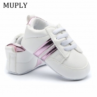 Baby Shoes Pu Leather Shoes Sports Sneakers Newborn Baby Boys Girls Stripe Pattern Shoes Infant Toddler Soft Anti-slip Shoes