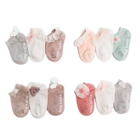 3 Pairs Non-Slip Cotton Baby Socks for Autumn and Winter - Floor Boat Socks with Lace Design