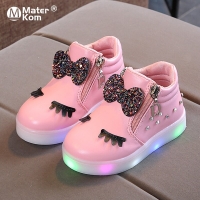 Kids LED Sneakers with Glowing Lights, Bow Design, and Sizes 21-30 for Girls - Cute and Luminous Baby Shoes