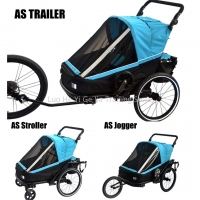 3 in 1 Double Kids Bike Trailer Convert to Twins Stroller Or Baby Jogger with Aluminium Alloy Frame