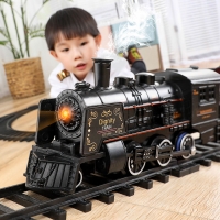 Railway Classical Train Electric Train Track Toys Water Steam Locomotive Playset with Smoke Battery Operated Simulation Model