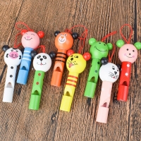 1pc Funny Wooden Toys Cartoon Animal Whistle Key Hanger Early Education Music Instrument Toy For Baby Children Gift Random Color