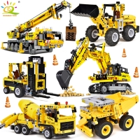 HUIQIBAO Engineering Truck Tech Building Block City Construction Toy For Children Boy Adults Excavator Bulldozer Crane Car Brick