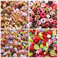 10 Pcs Mini DIY Resin Candy  Donut Accessory for Phone Case Decoration Miniature Resin Cake Fruits Candy Chocolate