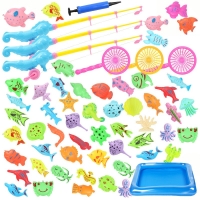 Kids Magnetic Fishing Toy Set with Inflatable Pool Playing Water Baby Bath Toys Fishing rod Outdoor Fun Game Water Toy for Child