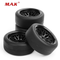 1/10 Scale Flat Drift Tires and Wheel Rim with 6mm Offset and 12mm Drive Hex fit HPI HSP RC On-Road Racing Car Accessories