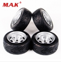 4 Pcs/Set Flat Rubber Tires and Wheel Rim with 6mm Offset and 12mm Hex fit 1/10 HSP HPI RC On Road Racing Car Accessories