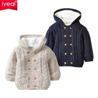IYEAL Baby Boys Hooded Cardigan Jacket Long Sleeve Fleece Lined Knitted Sweater Kids Toddler Girls Winter Warm Outerwear 0-2 Y