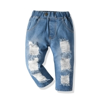 top and top Fashion Kids Casual Ripped Jeans Pants Children Boys Girls Broken Loose Hole Denim Trousers for Spring Autumn