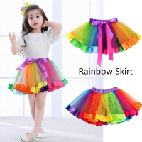 Children Princess Skirt Colorful Rainbow Tulle Bowknot Fluffy For Girl Party  Baby Tutu Skirt 2-8 Years Old
