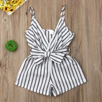 Pudcoco Kids Baby Girls Overalls Clothes Newborn Sleeveless Striped Bowknot Strap Romper Jumpsuit One-Piece Outfit Sunsuit 0-24M