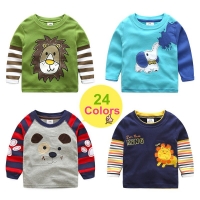2022 Spring Autumn For 2-8 9 10 Years Children Cotton Striped Color Patchwork Cartoon Animal Baby Kids Boys Long Sleeve T-Shirts