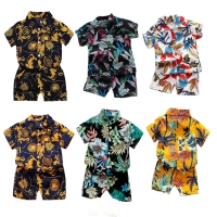 Baby Boys Floral Printed Clothes Set Summer Short Sleeve Shirt Top+Pants 2Pcs Gentleman 1 2 3 4 5 Year Kids Holiday Beach Outfit