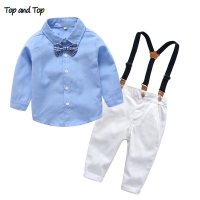 Top and Top Boys Gentleman Clothing Sets Autumn Kids Formal Suits Long Sleeve Shirt+Suspenders Trousers Casual Boy Clothes