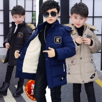 2022 New Big Size Very Keep Warm Winter Boys Jacket Teenager Mid-Length Plus Velvet Thickening  Hooded Cotton Coat For Kids