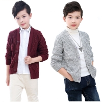 Hot Sales Spring Autumn Boys Sweater Solid Color Keep Warm Knitting Jacquard Weave V-neck Cardigan For 2-10 Years Old Kids