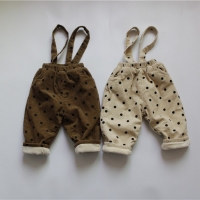 New Winter Kids Suspenders Pants Polka Dots Korean Style Corduroy Unisex Children Thicken Warm Overalls Toddlers Trousers