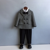 Children's Houndstooth Formal Suit Set Boys Wedding Birthday Party Performance Costume Kids Double Breasted Blazer Pants Clothes