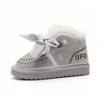 AOGT 2022 Winter Baby Girls Boots Rhinestone Princess Warm Plush Toddler Cotton Shoes Non-Slip Fashion Wool Infant Snow Boot