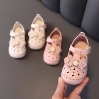Soft Leather Bow Baby Shoes Breathable Cut Outs Toddler Girls Shoes 2021 Spring Summer Korean Pink Beige Shoe for Girl E02102