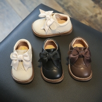 Anti-slippery Genuine Leather Baby Girls Shoes with Butterfly-knot Casual Flat Heel Spring Autumn Low Top Baby Girl Shoes E10083