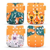 Happyflute 2022 New Fashion Style Baby Nappy 4pcs/set Diaper Cover Waterproof&Reusable Cloth Diaper
