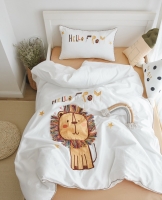 Cotton Kids 3D Lion Duvet Cover with Zipper Closure, Bed Sheet, Kids Quilt Cover With Embroidered Lion, Pillow Sham Sets