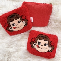 cartoon fujiya peko plush purses keychain zipper bag for girls