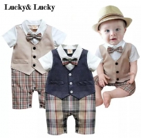 Gentleman baby new style short sleeve wedding and party baby boys clothes cut rompers new born clothes