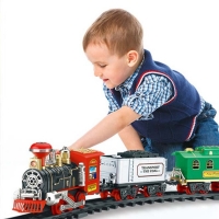 Children Electric Remote Control Rail Train Set Simulation DIY Assembly Model Train Toy Rechargeable Classic Steam Train Kids Bi