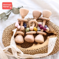1pc Baby Teether Wooden Music Rattle BPA Free Wooden Gym Ring Rodent Silicone Beads Newborn Educational Montessori Toys For Kids