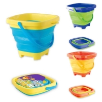 Portable Children Beach Bucket Sand Toy Foldable Collapsible Plastic Pail Multi Purpose Summer Playing Storage