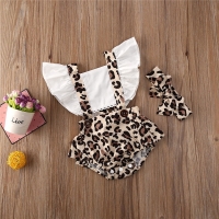 Newborn Baby Girls Clothes Leopard print backless Ruffle square collar Bodysuit bow Geometry Headband 2pc Outfits
