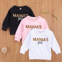 0-3Y Autumn Baby Girls Sweatshirts Letter Leopard Print Long Sleeve Pullover Cotton Tops Outfit