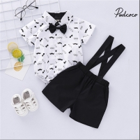 Costume for Baby Boys Suits Formal Children Fantasy Boy Child Suit Bow Dress Shirts Bodysuit+Overall Wedding Wear Child Clothing